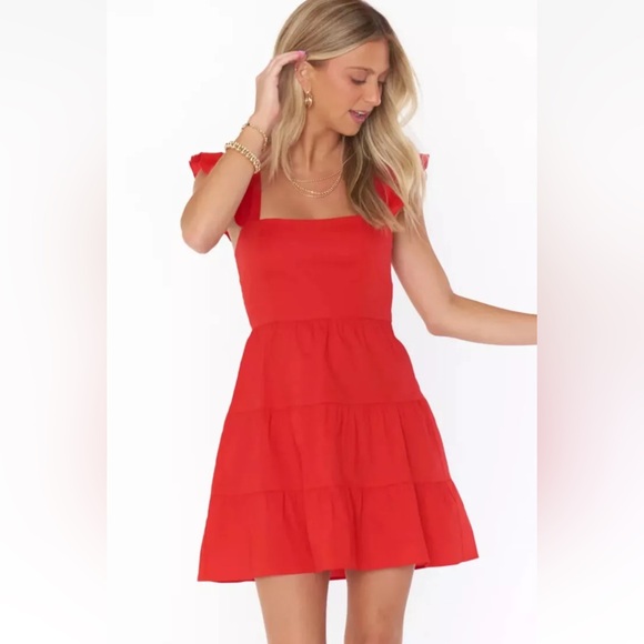 Show Me Your MuMu Red Poplin Lovely Mini Cotton Dress Sz Medium